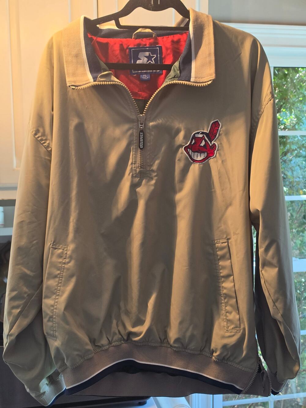 Vintage Starter Cleveland Indians Chief Wahoo Quarter Zip Jacket Tan XL